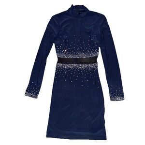 Jodi Kristopher Formal Dress Navy Blue Rhinestones Long Sleeves Women's Size 1